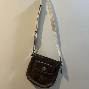 Coach Dark Brown Crossbody Bag with Cream Strap